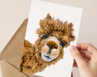 Alpaca Art Greeting Card, All Occasion Note Card