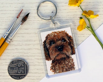 Hand Painted Pet Portrait Keychain, Acrylic Dog Illustration