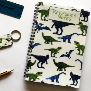 Cuaderno de dinosaurios, Bloc de notas personalizado, Notas de Rawrsome, Estacionario para niños, Regalos para estudiantes, Papelería de la escuela para niños, Portátil fresco,