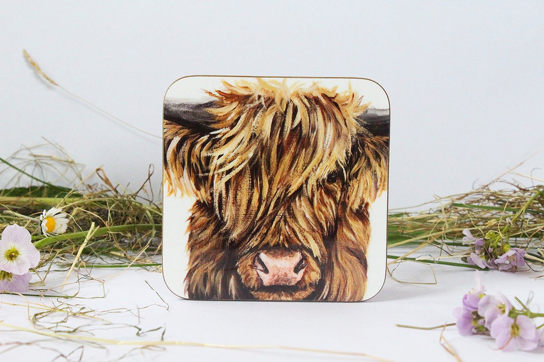 Highland Cow Coaster, Cattle Coaster, British Farming, Highlands, Animal Art, Etsy