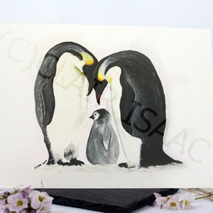 Family Penguin Art Work, Original Painting, Penguin Print, Wall Art, Family Picture