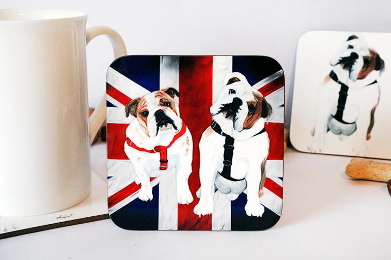 British Bulldog Coaster Union Jack Coaster Bulldog Homeware Etsy