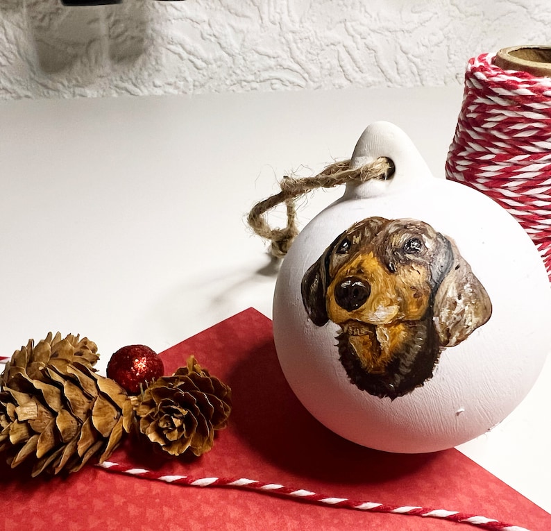 Custom Pet Bauble, Ceramic Ornament, Christmas Tree Decoration, Dog Memorial, Xmas Decor, Holiday Gifts, Personalised Tree Hanging, Cat Gift image 1