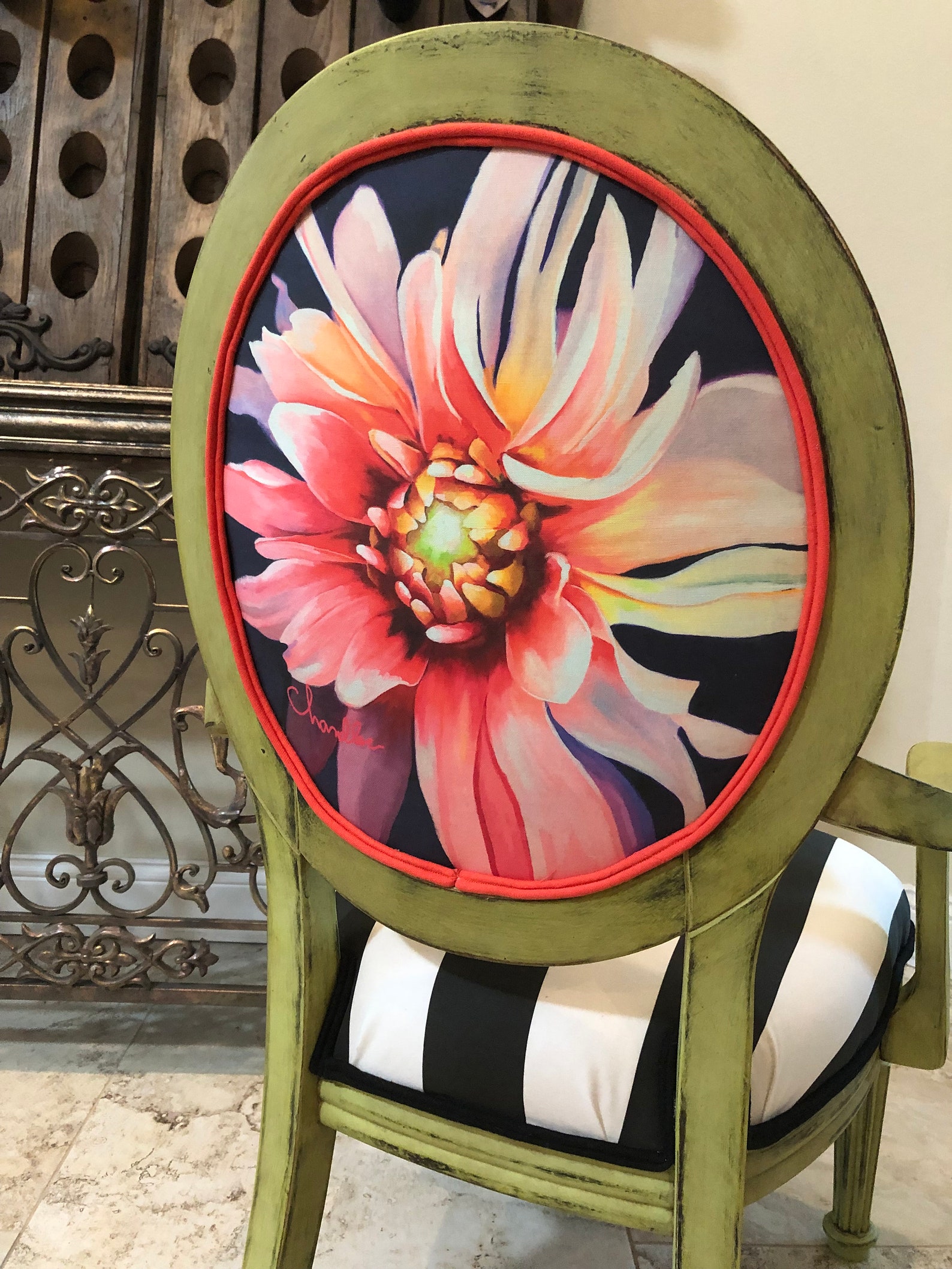 Custom Large Pink Floral Office Chair on Castors Etsy