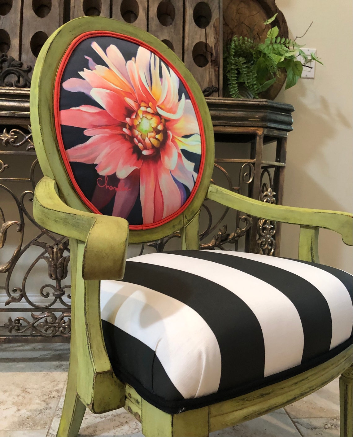 Custom Large Pink Floral Office Chair on Castors Etsy