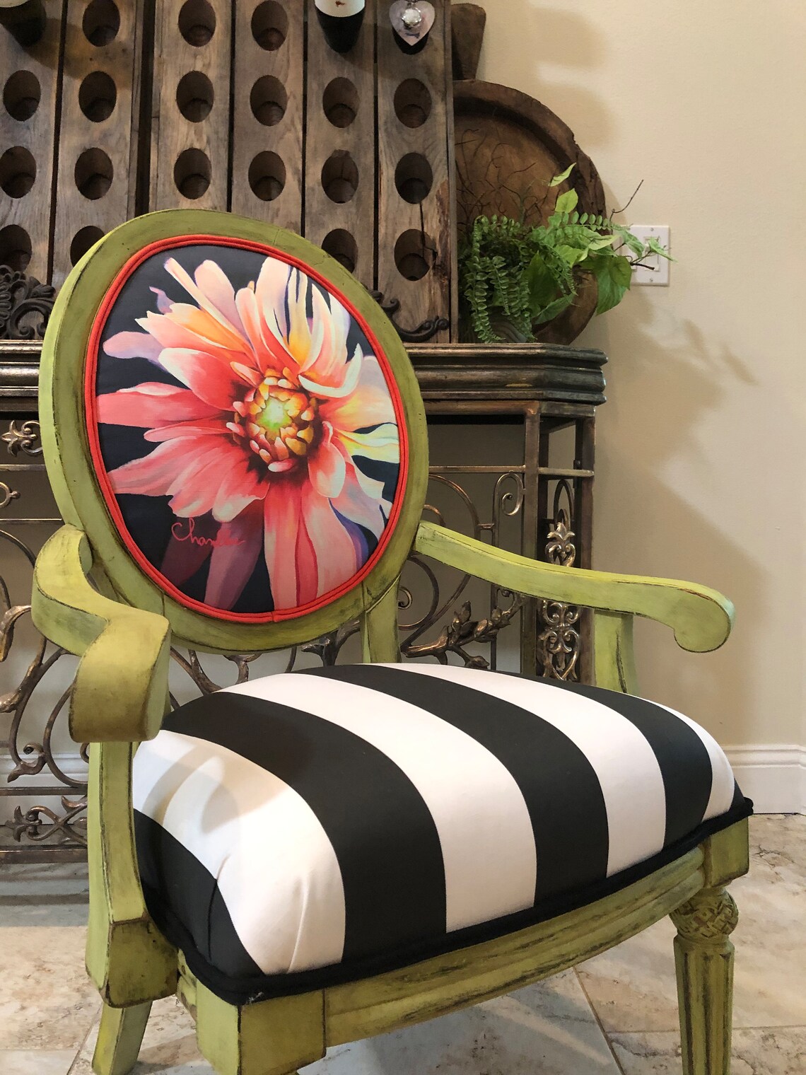 Custom Large Pink Floral Office Chair on Castors Etsy