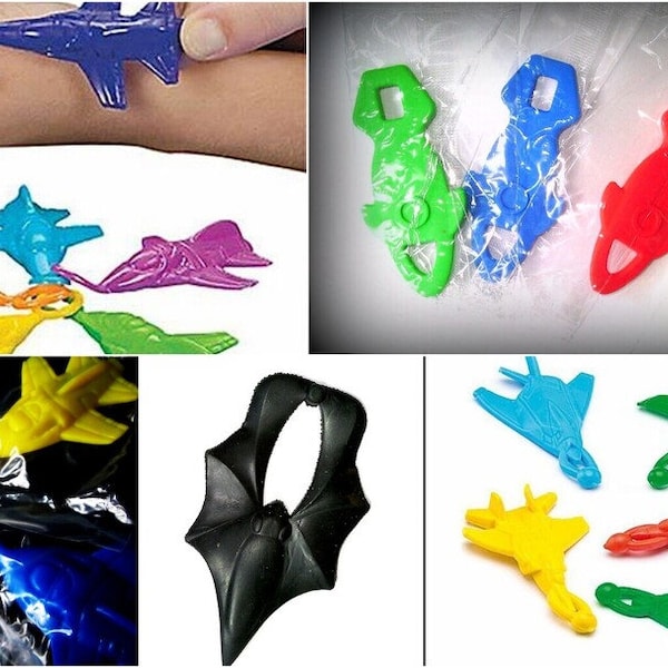 4 Stretchy Flying Rockets, Airplanes, or Bats -Toys Birthday Prizes Pinata Loot  Supplies Party Favors Shooters Finger Slingshots Superheros