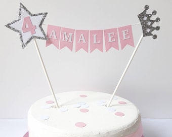 Handmade Personalised Cake Topper - Princess Theme.  Beautiful Cake Decoration. Baby Pink.