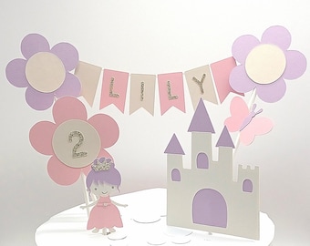 Princess Birthday Cake Bunting Topper  - Personalised. Any Name & Age.