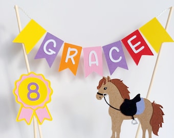 Pony / Horse Cake Topper - Personalised Bunting.  Can be made in any colour required. Birthday Cake Decoration.  Rosette, Gymkhana.