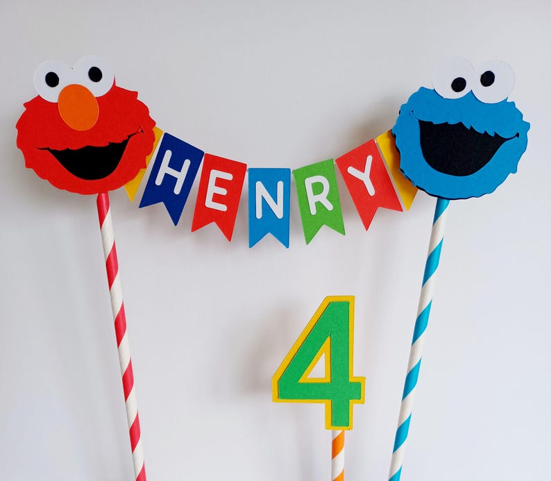Handmade Personalised Bunting Cake Topper - Sesame Street Design. Elmo, Cookie Monster, Big Bird, Ernie, Bert Birthday Cake Decoration image 11