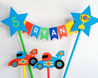 Handmade Personalised Birthday Cake Bunting Topper. Racing Car.  Boys Birthday Cake Decoration.