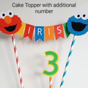 Handmade Personalised Bunting Cake Topper - Sesame Street Design. Elmo, Cookie Monster, Big Bird, Ernie, Bert Birthday Cake Decoration image 9