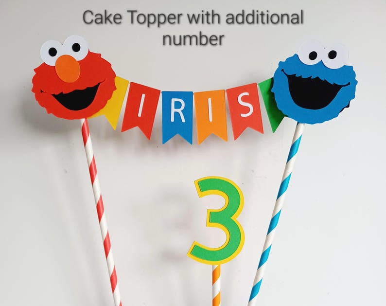 Handmade Personalised Bunting Cake Topper - Sesame Street Design. Elmo, Cookie Monster, Big Bird, Ernie, Bert Birthday Cake Decoration image 9