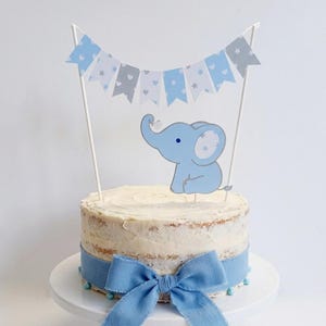 Handmade Bunting Cake Topper with a Little Elephant Accessory.   Perfect for a Baby Shower, Christening, 1st Birthday, Baptism.