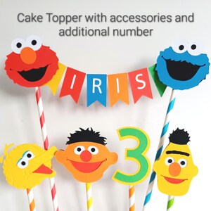Handmade Personalised Bunting Cake Topper - Sesame Street Design. Elmo, Cookie Monster, Big Bird, Ernie, Bert Birthday Cake Decoration image 8