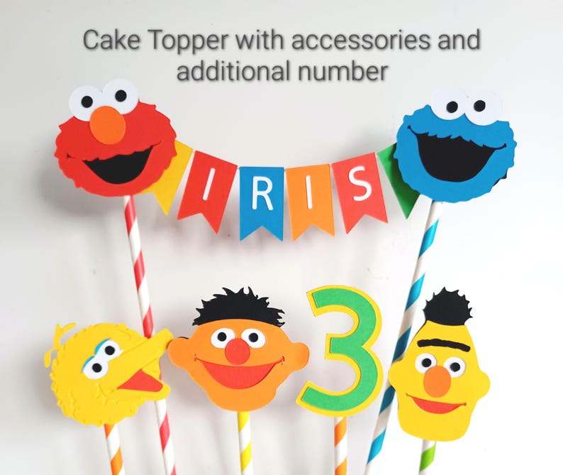Handmade Personalised Bunting Cake Topper - Sesame Street Design. Elmo, Cookie Monster, Big Bird, Ernie, Bert Birthday Cake Decoration image 8