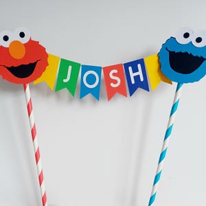Handmade Personalised Bunting Cake Topper - Sesame Street Design. Elmo, Cookie Monster, Big Bird, Ernie, Bert Birthday Cake Decoration Cake Topper Only