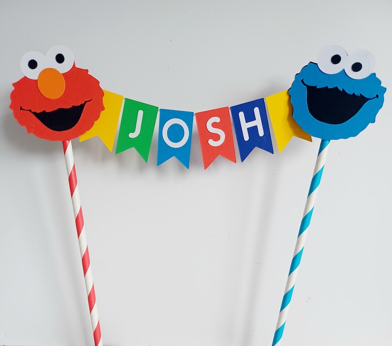 Handmade Personalised Bunting Cake Topper - Sesame Street Design. Elmo, Cookie Monster, Big Bird, Ernie, Bert Birthday Cake Decoration Cake Topper Only