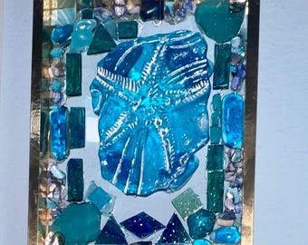 Fused Stained Glass  Panel: coastal, beach, nautical, coral, starfish, blue, green
