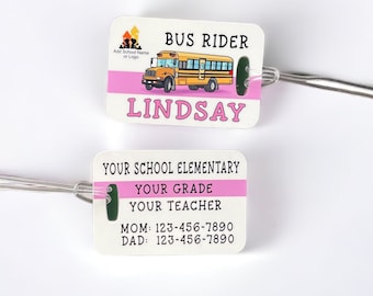Personalized Backpack Book Bag Tag | Backpack Name Custom Logo tag | Plastic Luggage tag | Elementary Car Rider Bus Rider Tag Back to School