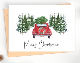 Merry Christmas Set of Folded Note Cards | Custom Christmas Card Stationery for Gifts & Thank You Notes | Digital Illustration