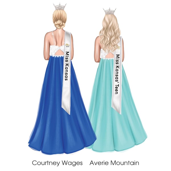 Personalized Pageant Sisters DIGITAL Portrait of Two girls, Pageant Gown Illustration | Custom Pageant Gift | Queens | Sister Pageant