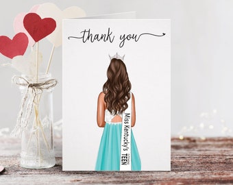 Personalized Pageant Stationary Set of Folded Note Cards | Custom Notecard Stationery for Gifts & Thank You Notes | Digital Illustration