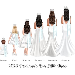 Personalisierte Festzug Schwestern DIGITAL Porträt von sechs Mädchen, Festzug Kleid Illustration | Benutzerdefinierte Festzug Geschenk | Damen | Schwesterfestzug