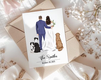 Wedding Custom Dog Bride and Groom Portrait Card 2 or 3 dogs | Personalized Husband Wife Card | Greeting | Congrats |Congratulations Shower
