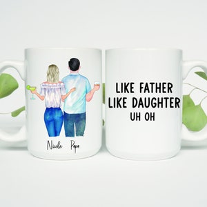 Like Father Like Daughter Personalized Ceramic Coffee Mug Tumbler Custom Name - for Dad gift, Father's day, birthday, Wedding