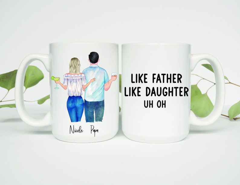 Like Father Like Daughter Personalized Ceramic Coffee Mug Tumbler Custom Name for Dad gift, Father's day, birthday, Wedding afbeelding 1