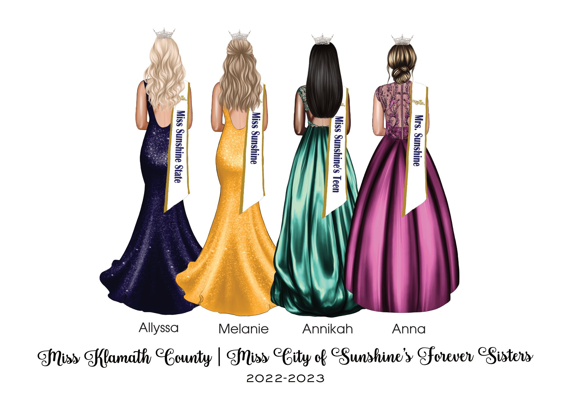 Personalized Robe Pageant Personalized Pageant Sisters DIGITAL Portrait of Four Girls, Pageant ...