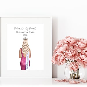 Personalized Pageant Portrait 5x7 | 8x10 Pageant Keepsake, Pageant Gown Illustration | Custom Pageant Gift | Queens | Sister Pageant