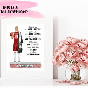Retrato DIGITAL personalizado de baloncesto de graduación de 2025 / Impresión personalizada para personas mayores / Felicitaciones / Felicitaciones graduado / Clase de 2026 / Último año