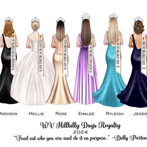 Personalized Pageant Sisters Portrait 5x7 | 8x10 Pageant Keepsake, Pageant Gown Illustration | Custom Pageant Gift | Queens | Sister Pageant