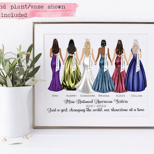 Personalized Pageant Sisters Portrait 5x7 | 8x10 Pageant Keepsake, Pageant Gown Illustration | Custom Pageant Gift | Queens | Sister Pageant