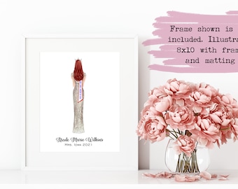 Personalized Pageant Portrait 5x7 | 8x10 Pageant Keepsake, Pageant Gown Illustration | Custom Pageant Gift | Queens | Sister Pageant