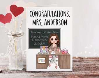 Teacher of The Year Custom Portrait Card | Personalized Teacher Card | Greeting Card | Congrats | Congratulations Teacher | Teacher Gift