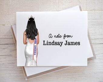 Personalized Pageant Stationary Set of 10 Folded Note Cards | Custom Notecard Stationery for Gifts & Thank You Notes | Digital Illustration