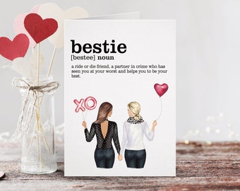 Bestie Dictionary Quote Personalized Folded Note Cards |  Bestie Valentine Card | Personalized Best Friends Cards | BFF | Ride or Die Friend