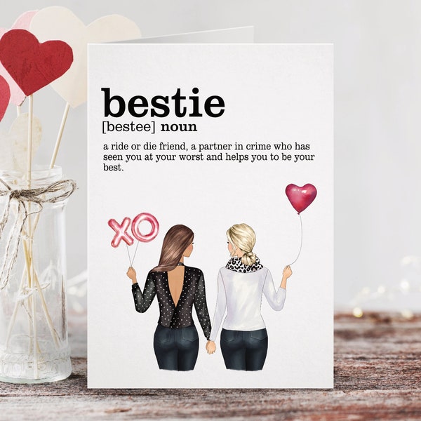 Bestie Dictionary Quote Personalized Folded Note Cards |  Bestie Valentine Card | Personalized Best Friends Cards | BFF | Ride or Die Friend