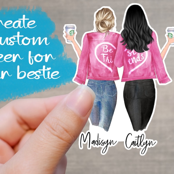 Best Friends Soul Sisters Custom Portrait Stickers | Best Friend Gifts | Birthday Gifts | Bachelorette Party Favors | Bridesmaid Gifts | BFF