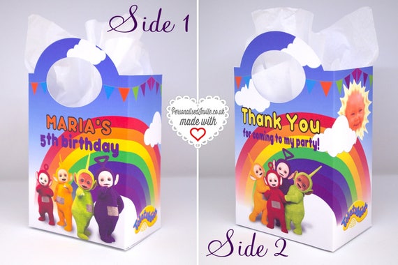 6x Personalised Teletubbies Party Bags Favor Treat Goodie Sweets Gift Boxes Tinky Winky Dipsy Laa Laa And Po - roblox tinky winky shirt roblox free accessories
