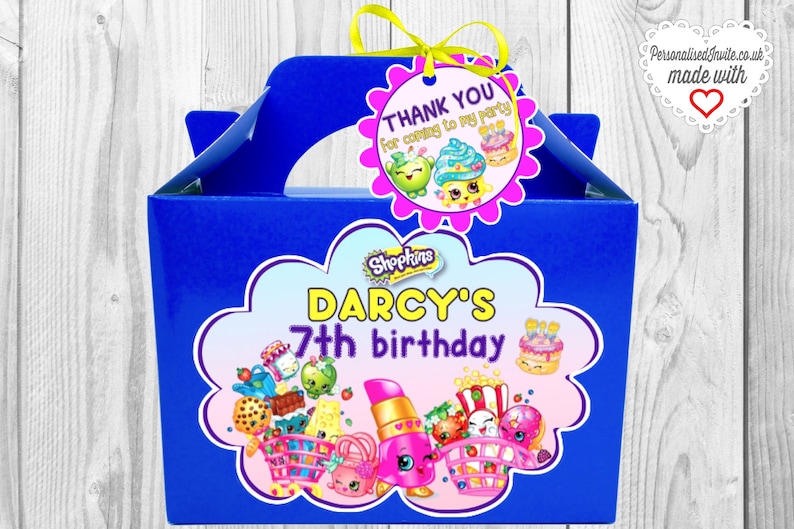 Gift Sweets Personalised for Favors Personalised SHOPKINS Party Box Treats Goodies Candy bag Shopkins themed birthday x1