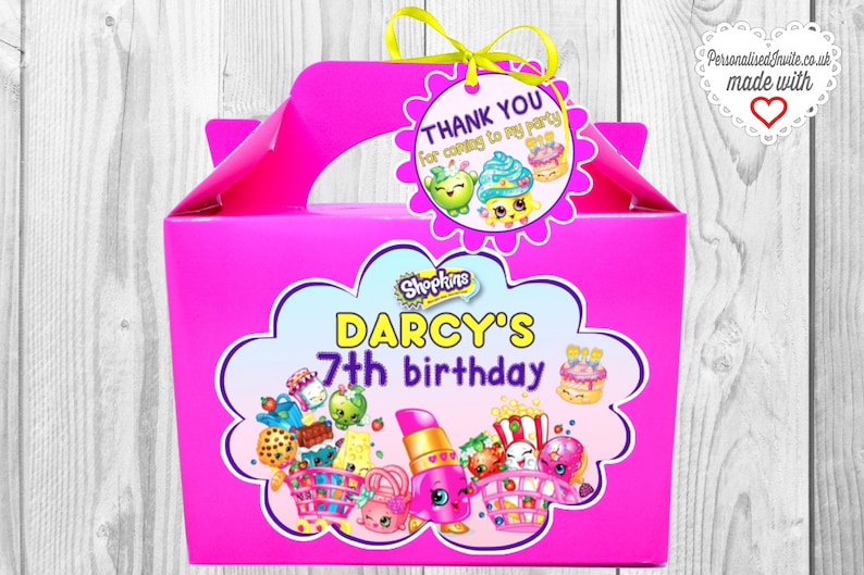 Gift Sweets Personalised for Favors Personalised SHOPKINS Party Box Treats Goodies Candy bag Shopkins themed birthday x1