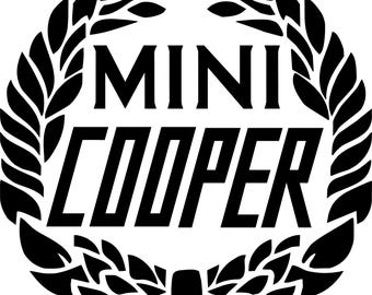 Classic Mini Cooper Wreath Laurel vinyl decal / sticker Vintage Retro