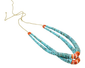Vintage Handmade Turquoise Jacla Necklace With Spiny Oyster Corn From Santo Domingo Pueblo