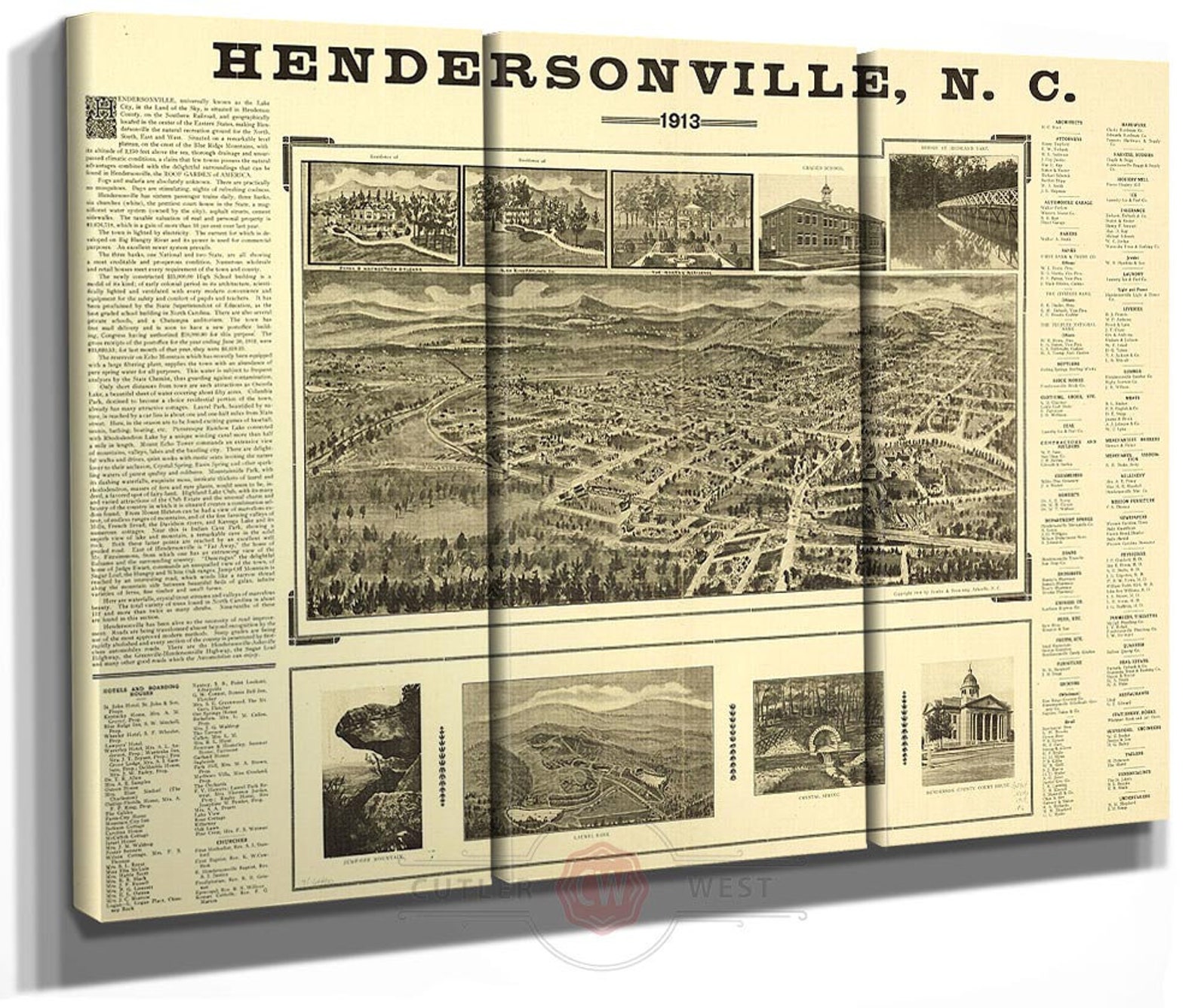 Hendersonville North Carolina 1913 Vintage Framed Map Print Etsy