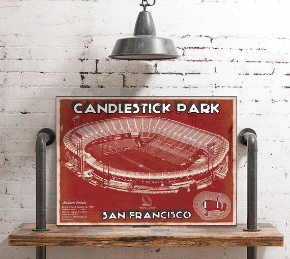 San Francisco 49ers Vintage Candlestick Park Football Print | Etsy